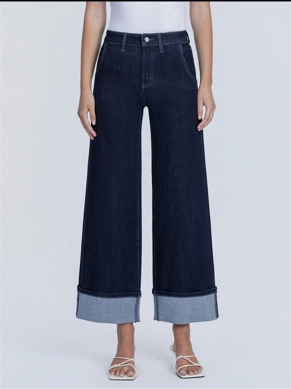 005. Vervet by Flying Monkey, High Rise Dark Wash Cuffed Ankle Wide Leg Jeans,